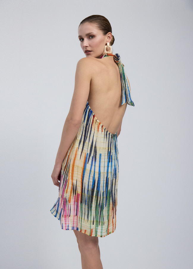 Vestido corto estampado multiraya