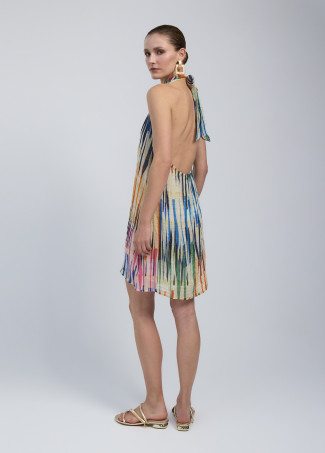 Short halter dress with multi-stripe print