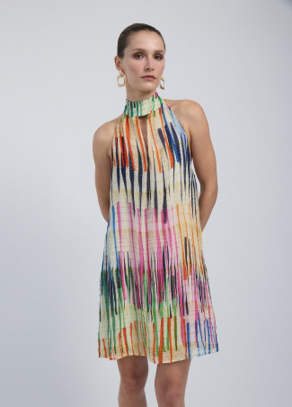 Vestido halter corto estampado multiraya