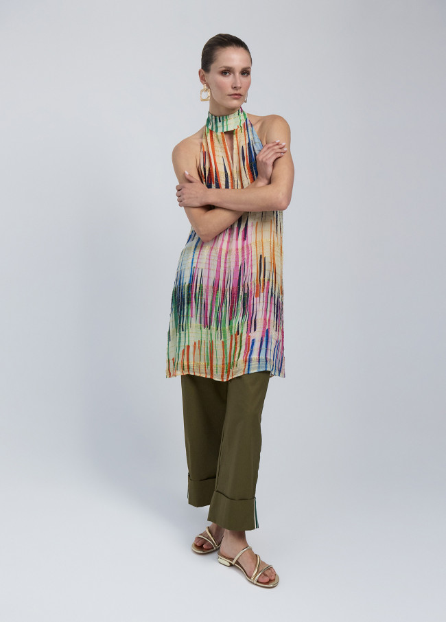 Vestido halter corto estampado multiraya