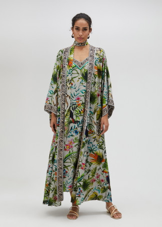 Kimono manga larga con cenefa jungle