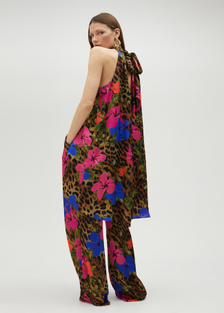 Top halter con volumen animal print y flores