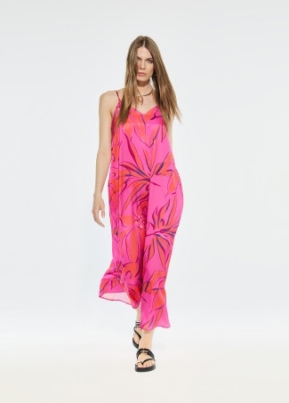 Bedrucktes Satinkleid mit Trägern