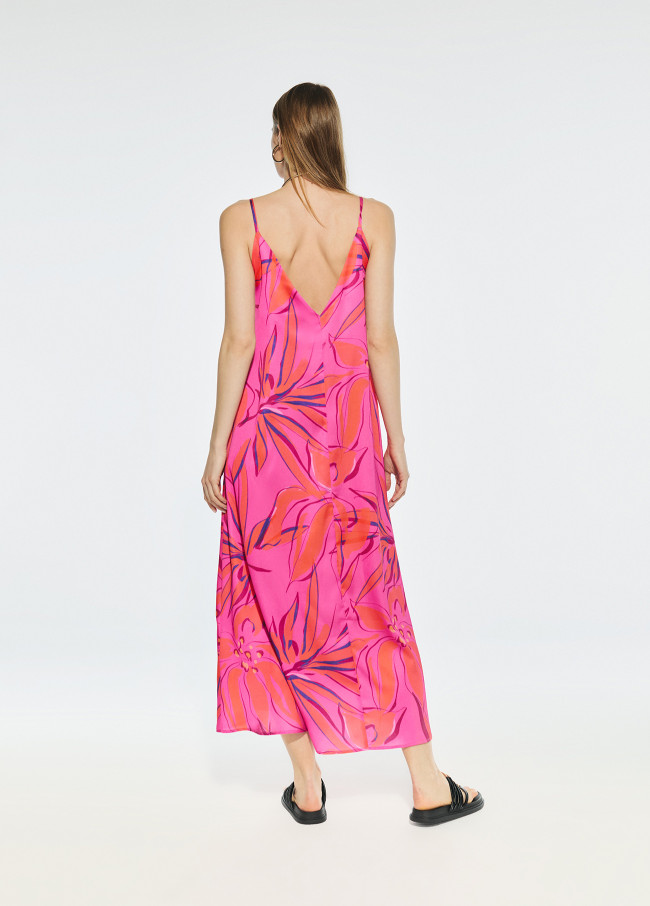 Bedrucktes Satinkleid mit Trägern