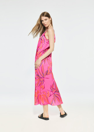 Bedrucktes Satinkleid mit Trägern