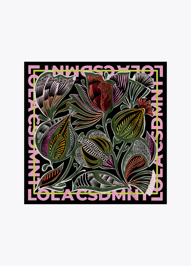 Satin pocket square with lush leaves