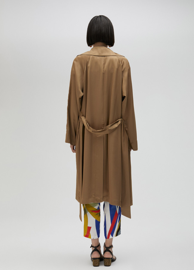 Long sateen trench coat
