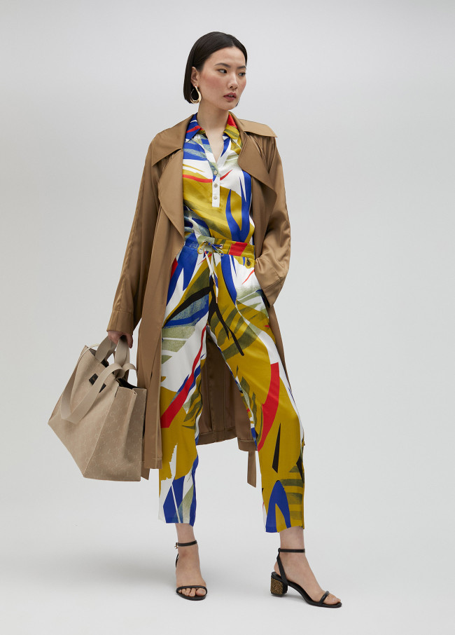 Long sateen trench coat