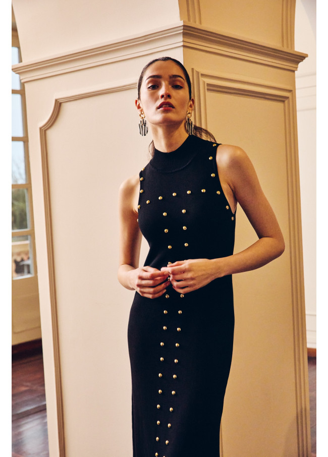 Black knit dress with studs