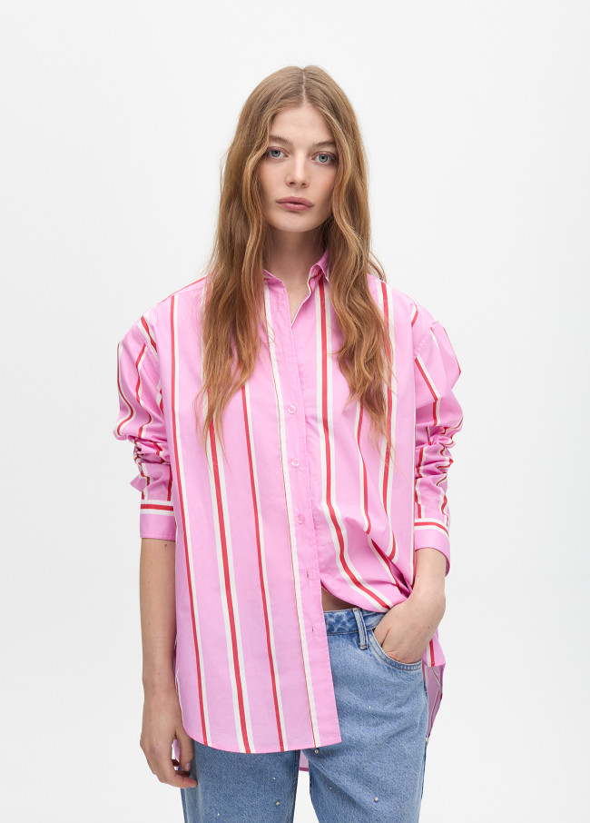 Oversize striped print poplin shirt