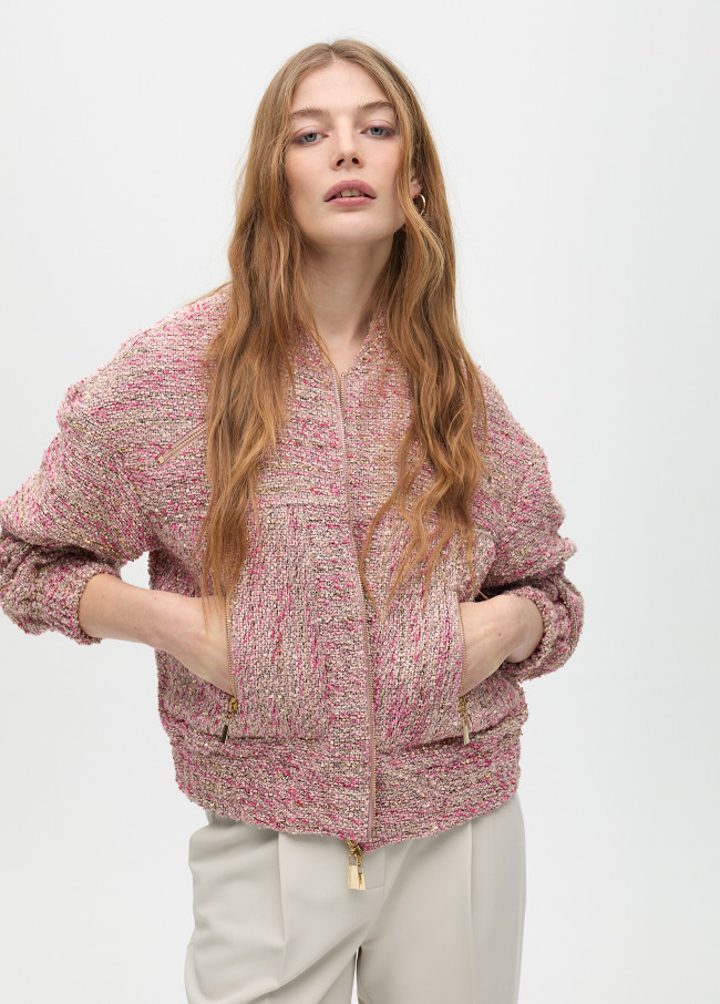 トップス over tweed zip jacket THEREDTHREAD / ザレッドスレッド】S over tweed zip jacket