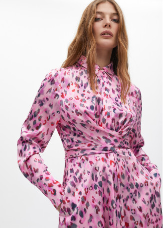 Vestito Camicia Midi con Stampa Animalier