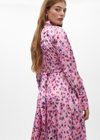 Vestito Camicia Midi con Stampa Animalier