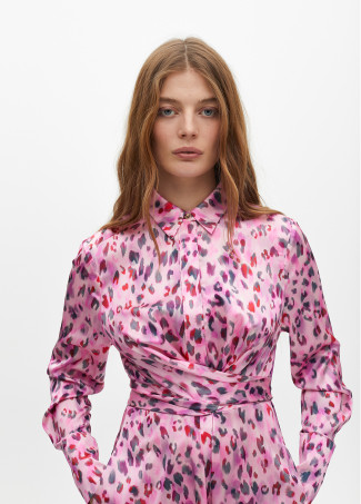 Vestito Camicia Midi con Stampa Animalier