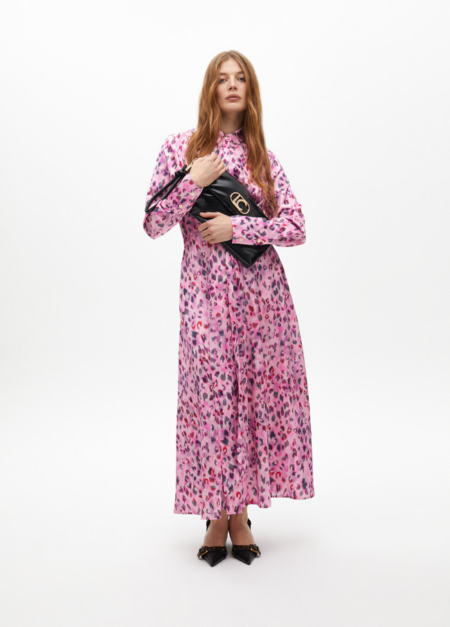 Vestito Camicia Midi con Stampa Animalier