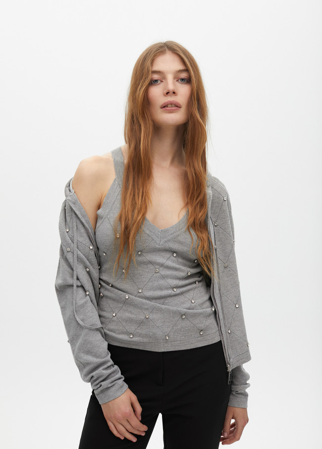 Gilet à fermeture éclair avec détails en perles
