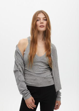 Gilet à fermeture éclair avec détails en perles