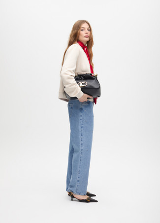 Bomber jacket with jeweled pocket detail