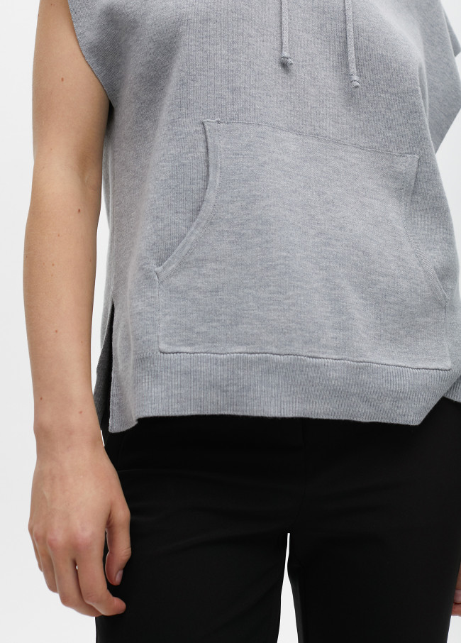 Sweater vest with hood and shoulder appliqués