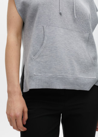 Sweater vest with hood and shoulder appliqués