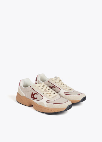 Trainers with running sole and combination of different fabrics and leather