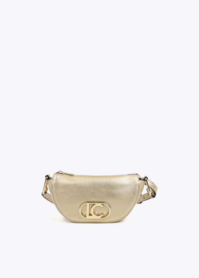 Small half-moon crossbody bag with oval logo
