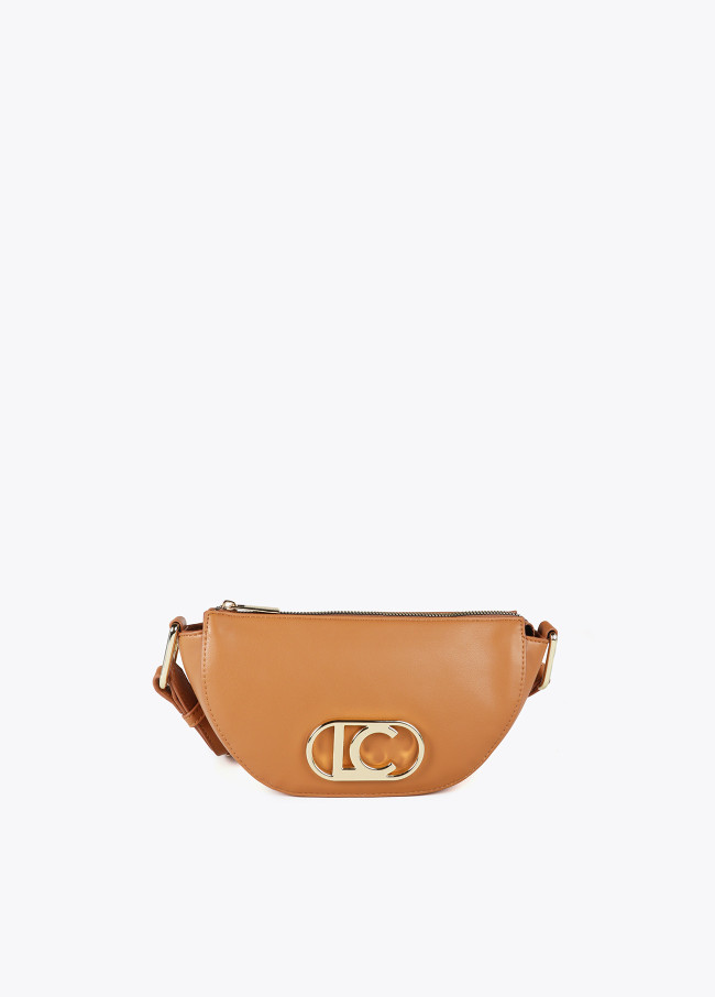 Small half-moon crossbody bag with oval logo