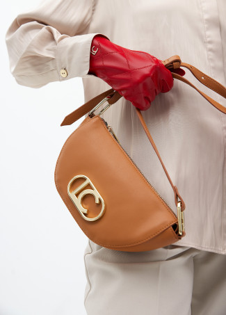 Small half-moon crossbody bag with oval logo