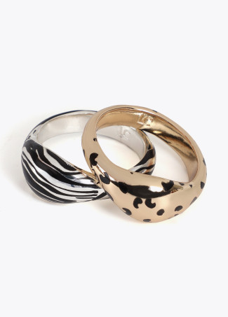 Pack of two-tone animal print rings