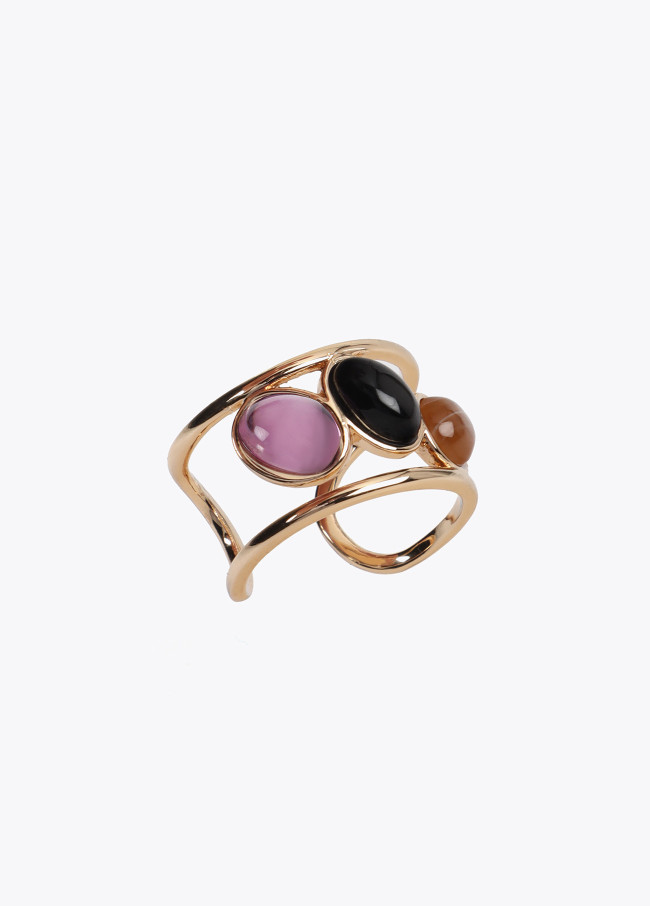 Anillo triple pieza efecto piedra natural
