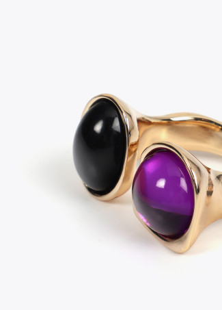 Double piece open crystal ring