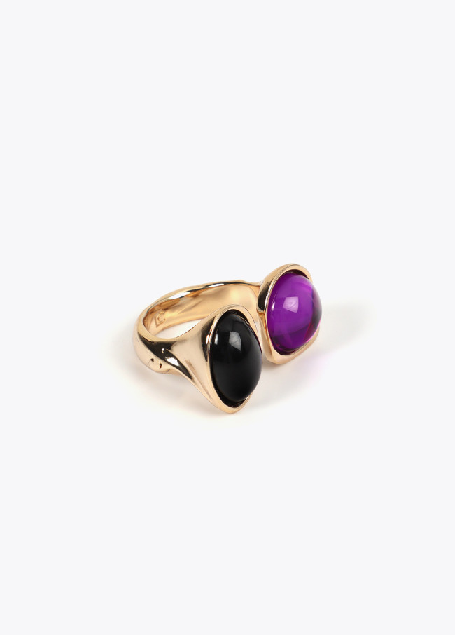 Double piece open crystal ring