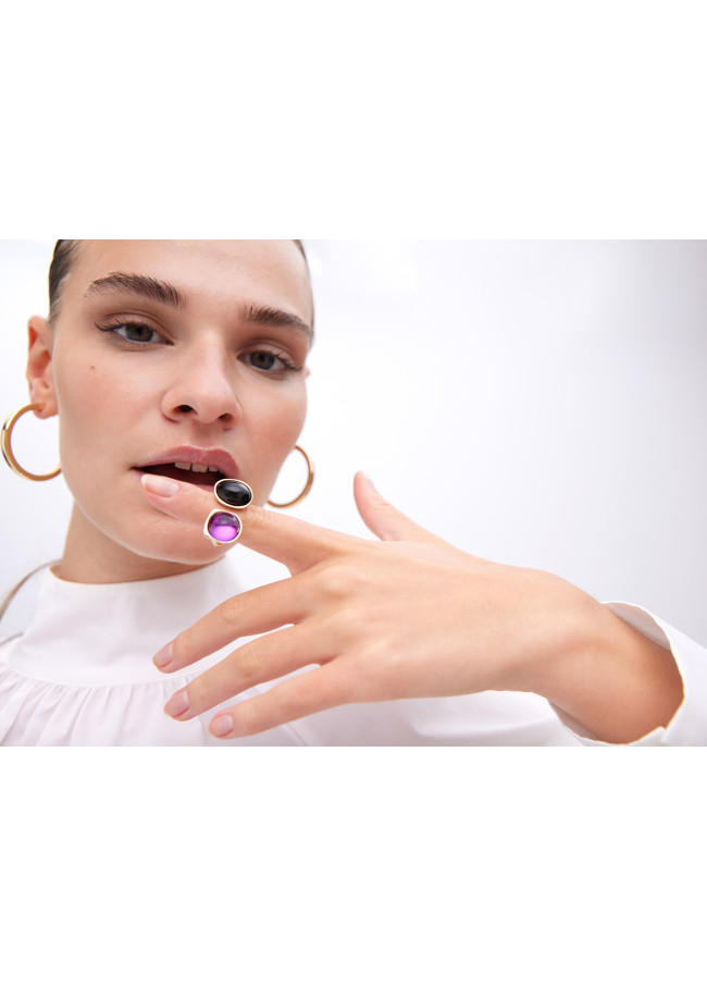 Double piece open crystal ring