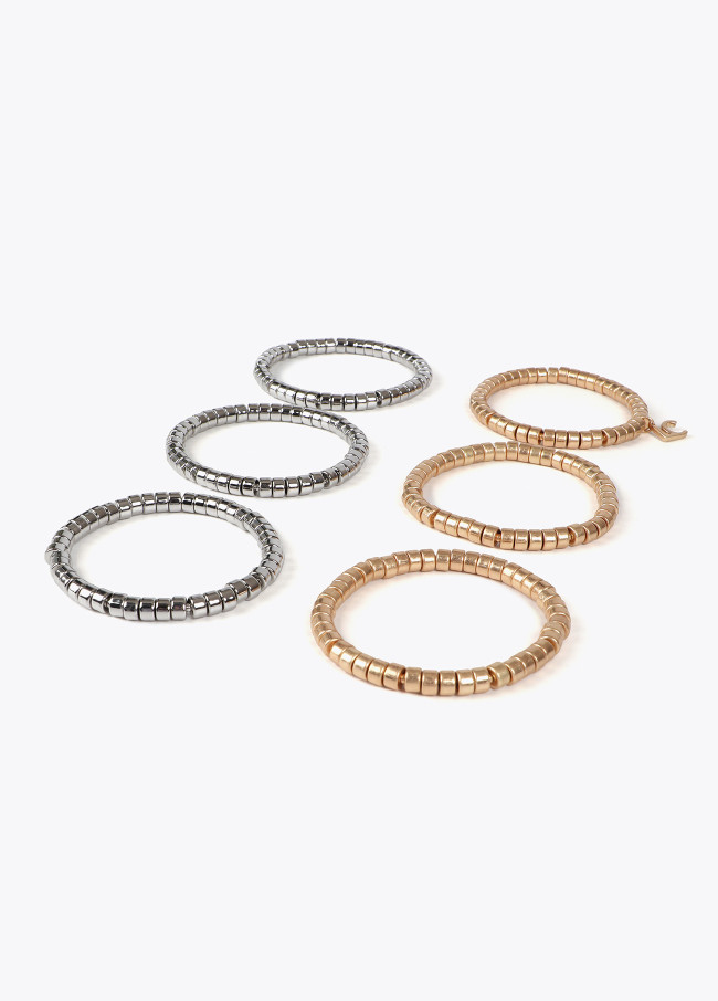 Pack of two-tone metal-effect stretch bracelets