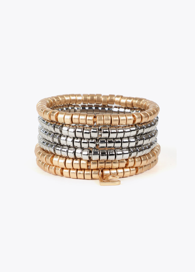 Pack of two-tone metal-effect stretch bracelets