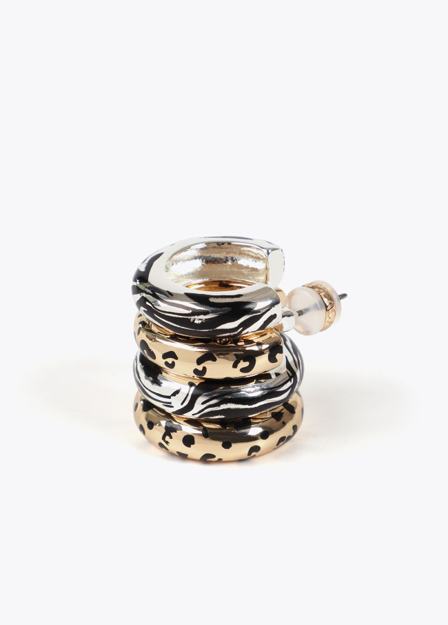 Two-tone animal print double hoop earrings