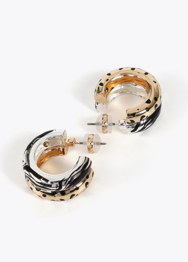 Two-tone animal print double hoop earrings