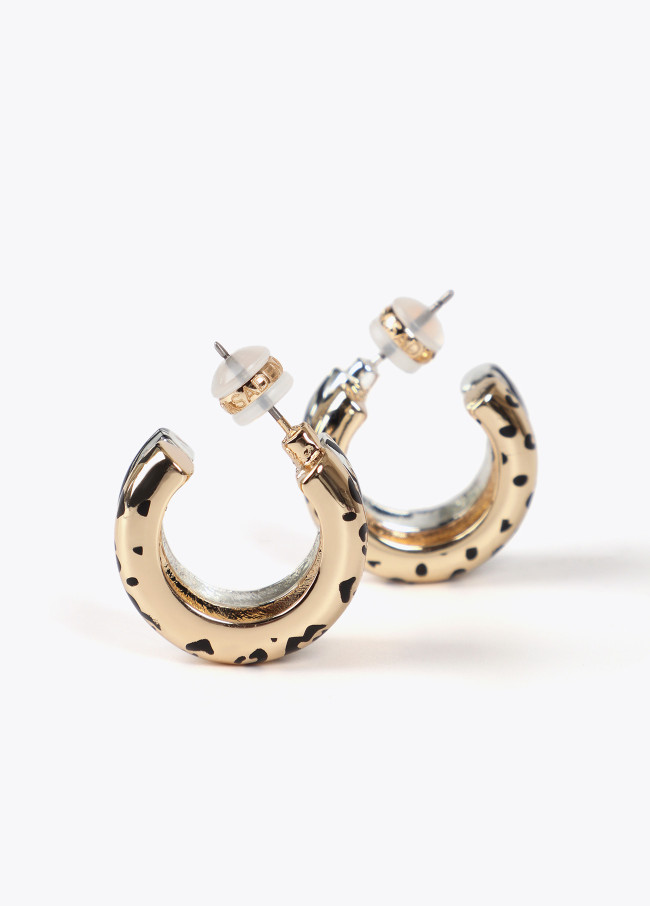 Two-tone animal print double hoop earrings