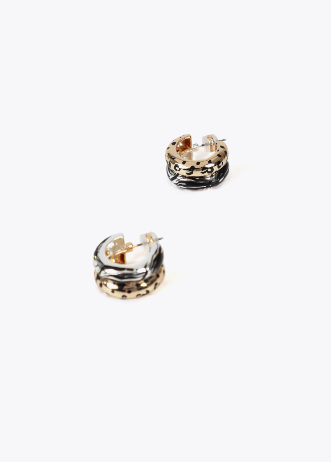 Two-tone animal print double hoop earrings