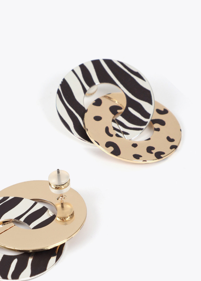 Orecchini doppio cerchio stampa animalier bicolore