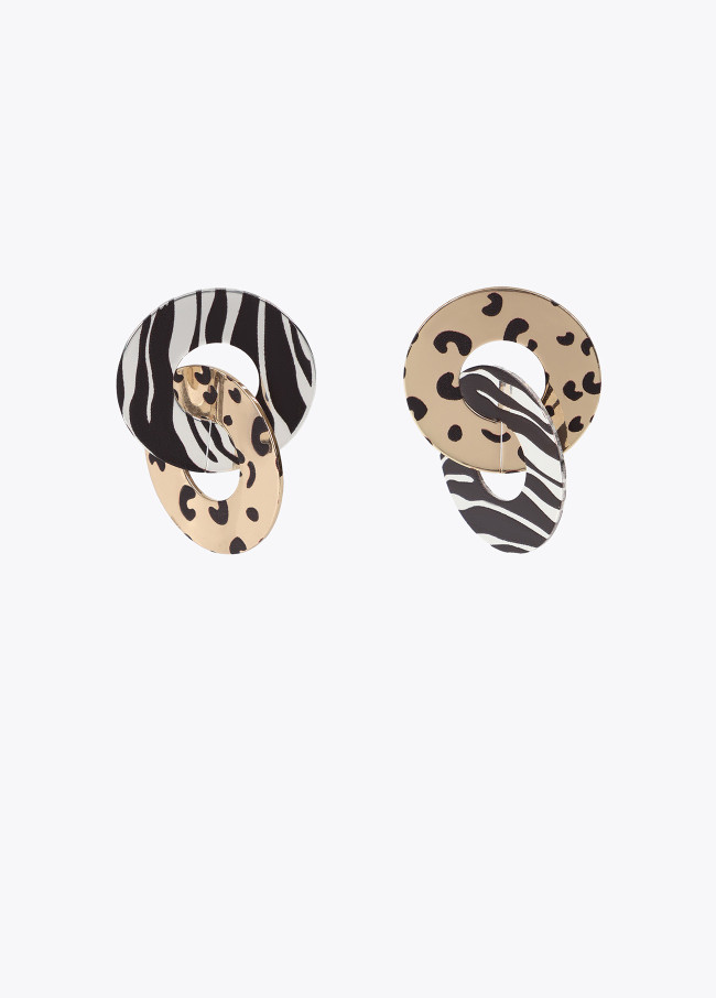 Pendientes doble circulo print animal bicolor