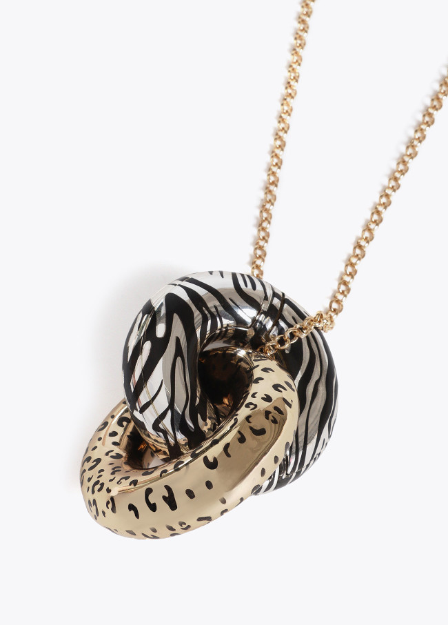 Long two-tone animal print necklace with knot
