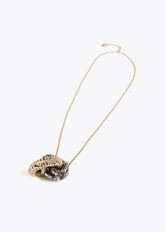 Long two-tone animal print necklace with knot