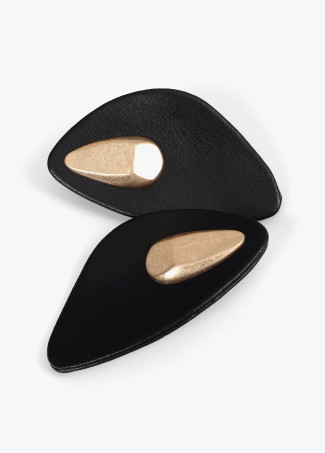 Large faux leather earrings with metal piece