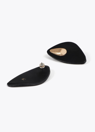 Large faux leather earrings with metal piece