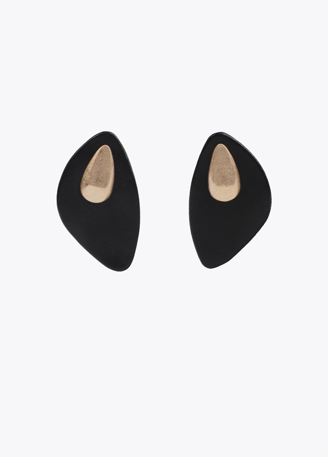 Large faux leather earrings with metal piece