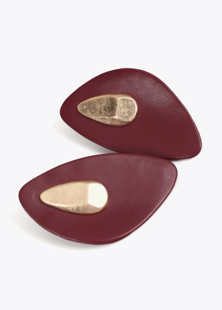 Large faux leather earrings with metal piece