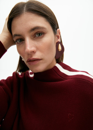 Large faux leather earrings with metal piece