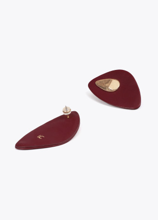 Large faux leather earrings with metal piece