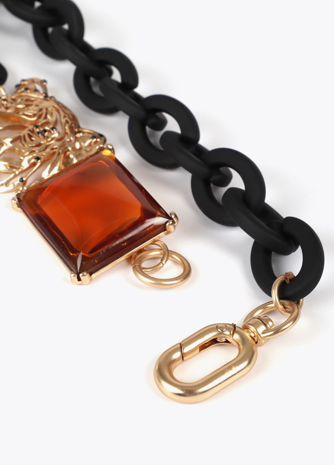 Short rubberised chain necklace with tiger and...